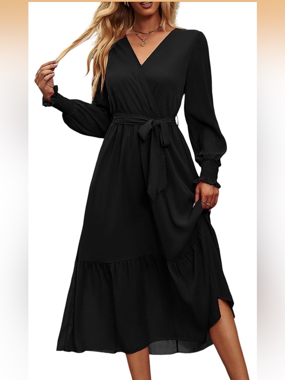 Elegant Black V-Neck Maxi Dress with Tie Waist